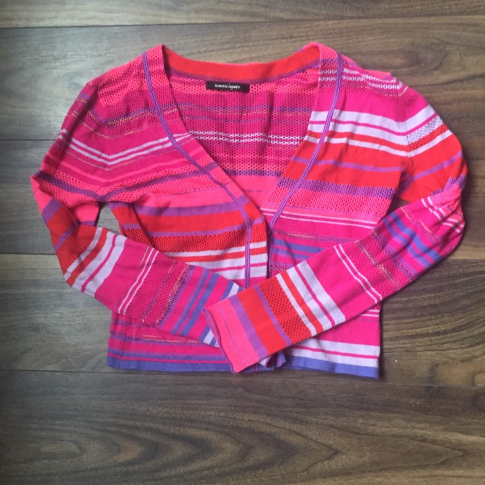 Nanette Lepore purple/pink striped cardigan size S